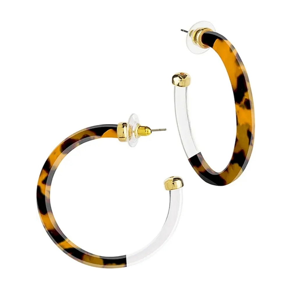 Sterling Forever Translucent Tortoiseshell Hoop Earrings 14K Gold Plated